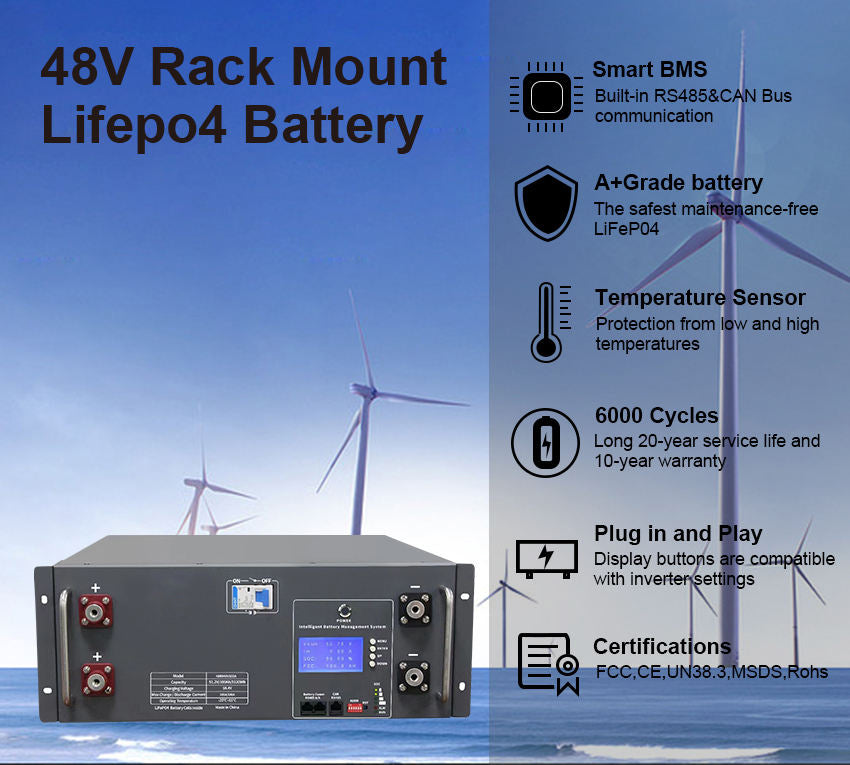 48V Rack Mount Lithium Battery Replace Pylontech Grade A Smart BMS 100Ah 200Ah Ground Mount Lithium Battery